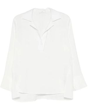 Panicale Side-Slit V-Neck Blouse - White