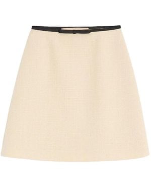 Valentino Garavani Plain Wool Tweed Short Skirt - Natural