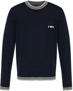 Emporio Armani Embroidered-Logo Wool Jumper - Blue