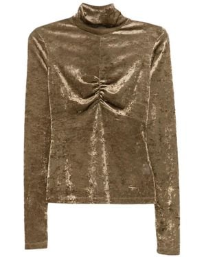 Just Cavalli T-Shirt Effetto Velluto Con Ruches - Verde