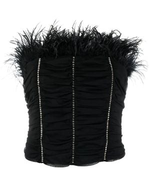 Patrizia Pepe Crystal-Embellished Feather-Detail Top - Black