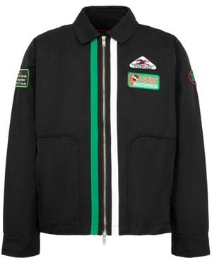 Pleasures Records Patch-Detail Striped Jacket - Black