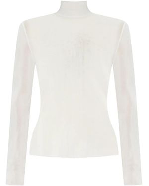 Self-Portrait Ribbed High-Neck Top - White