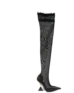 The Attico Cheope Thigh-High Lace-Trimmed Mesh Boots - Black