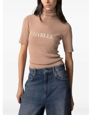 Gaelle Paris Logo-Print Ribbed-Knit T-Shirt - Blue