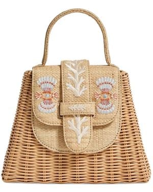 PAMELA MUNSON Petite Lady Rotan Shopper Met Geborduurde Schelp - Naturel