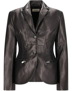 Magda Butrym Stitch Waist Leather Blazer - Black