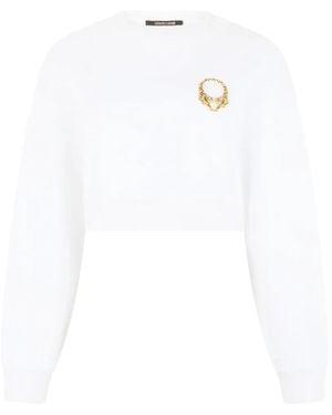 Roberto Cavalli Embellished Cropped Sweatshirt - White