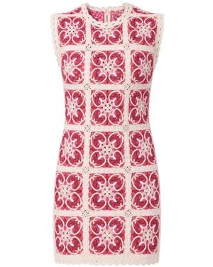 Dolce & Gabbana Crochet-Knit Floral-Motif Mini Dress - Pink