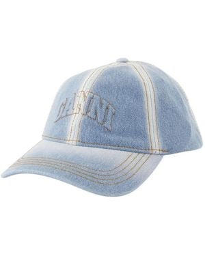 Ganni Logo-Embroidered Denim Cap - Blue