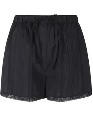 Isabelle Blanche Lace-Trim Pintuck-Detail Shorts - Black