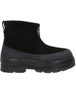 Stone Island Suede Logo-Patch Boots - Black