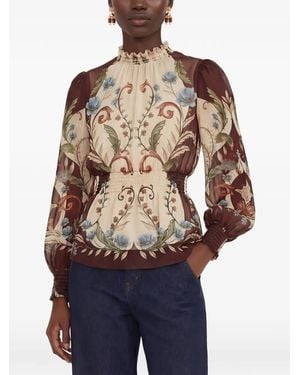 FARM Rio Floral-Print Ruffled Blouse - Blue