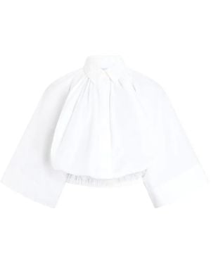 Patou Cropped Sleeves Volume Blouse - White