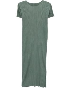Pleats Please Issey Miyake Pleated Short-Sleeve Dress - Green