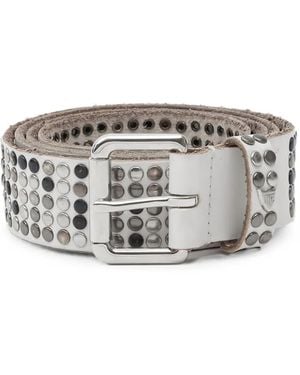 HTC Stud-Embellished Leather Belt - Grey