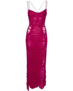 Mugler Ruched Mesh Gown - Purple