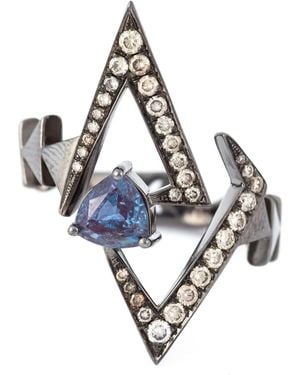 Nikos Koulis Geometric Sapphire And Diamond Ring - Metallizzato