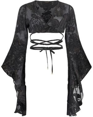 Roberto Cavalli Floral Bell-Sleeve Blouse - Black