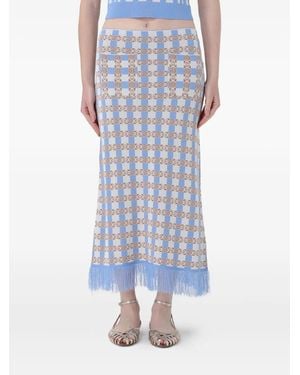 Baum und Pferdgarten All-Over Pattern Fringed Midi Skirt - Blue