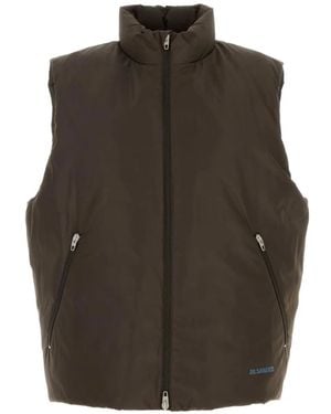 Jil Sander Logo-Print Down Gilet - Brown