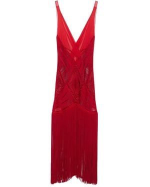 The Attico Midikleid mit Fransen - Rot