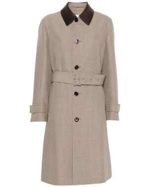 Lardini Belted Contrast-Collar Coat - Natural