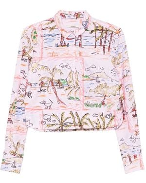 ODEEH Blusa Corta Con Estampado Gráfico - Blanco