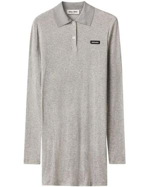 Miu Miu Robe Courte En Maille À Design Nervuré - Gris