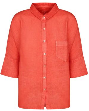 120% Lino Chemise À Poches Poitrine - Red