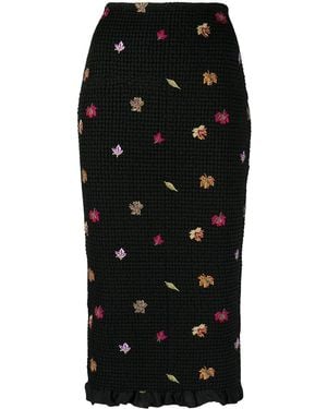 Off-White c/o Virgil Abloh Embroidered-leaves Mid-length Skirt - Black
