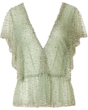Costarellos Aletta Crystal Peplum Top - Green