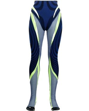 PAOLINA RUSSO Paneled Ribbed Leggings - Blue