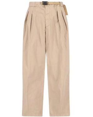 White Sand Pleated Belted Trousers - Natural