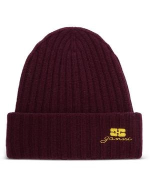 Ganni Ribbed Beanie - Red