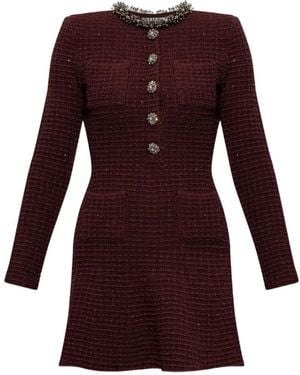 Self-Portrait Embellished Boucle Mini Dress - Purple