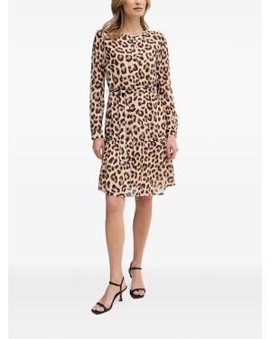 Ouí Leopard-Print Belted Midi Dress - White