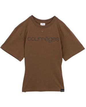 Courreges T-Shirt Mit Logo-Stickerei - Braun