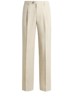 Etro Pleated Silk-Blend Pants - Natural