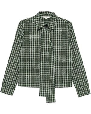 Maje Checked-Pattern Pussy-Bow Shirt - Green