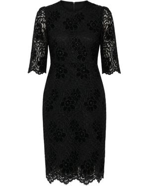 Dolce & Gabbana Floral-Appliqué Lace-Embellished Mini Dress - Black