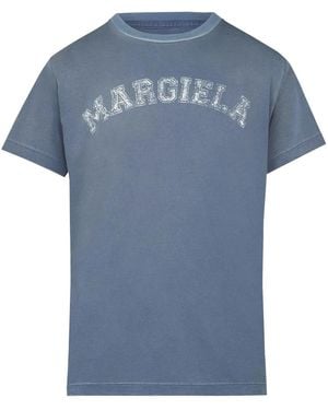 Maison Margiela Logo Print Cotton Crewneck T-Shirt - Blue