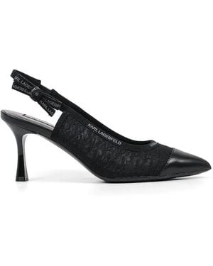 KARL LAGERFELD Lace-Panelled Slingback Court Shoes - Black