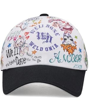 we11done Doodle-Print Baseball Cap - Gray