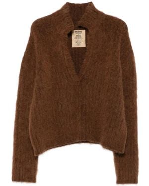 Uma Wang Gebürsteter Pullover Mit V-Ausschnitt - Braun