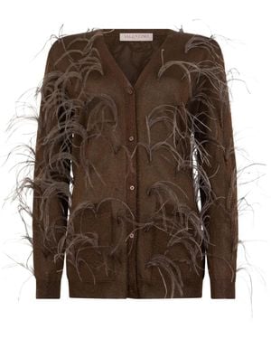Valentino Garavani Feather-embellished Cardigan - ブラウン