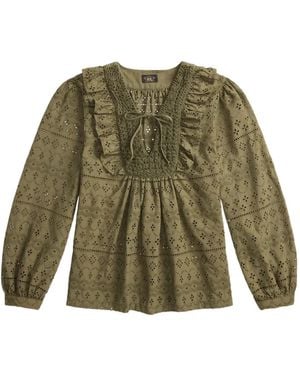RRL Blusa Con Ruches - Verde