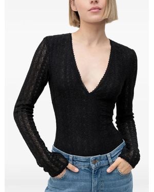 BOSS V-Neck Long-Sleeve Bodysuit - Black