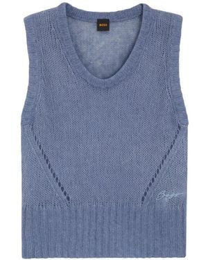 BOSS C_Frignac V-Neck Ribbed Vest - Blue