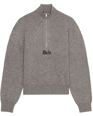 Rhude Quarter-Zip Logo-Embroidered Jumper - Grey